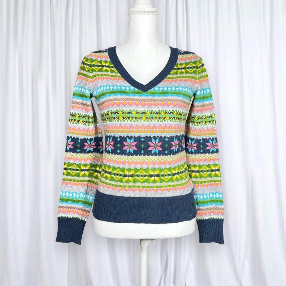 Old Navy Striped Patterned V Neck Sweater Early 2000s Y2K